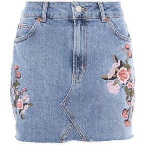 Floral Denim Skirt